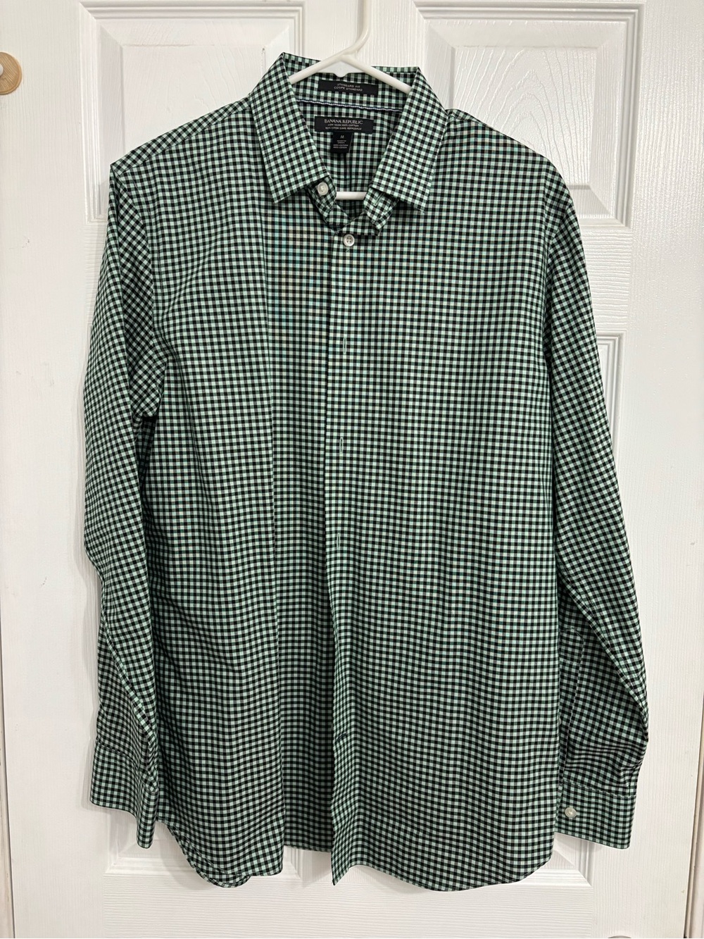 Banana Republic Green & White Gingham Dress Shirt - Mens Medium